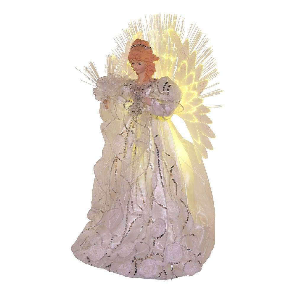 Kurt Adler 18-inch White and Silver Fiber-Optic LED Angel Treetop