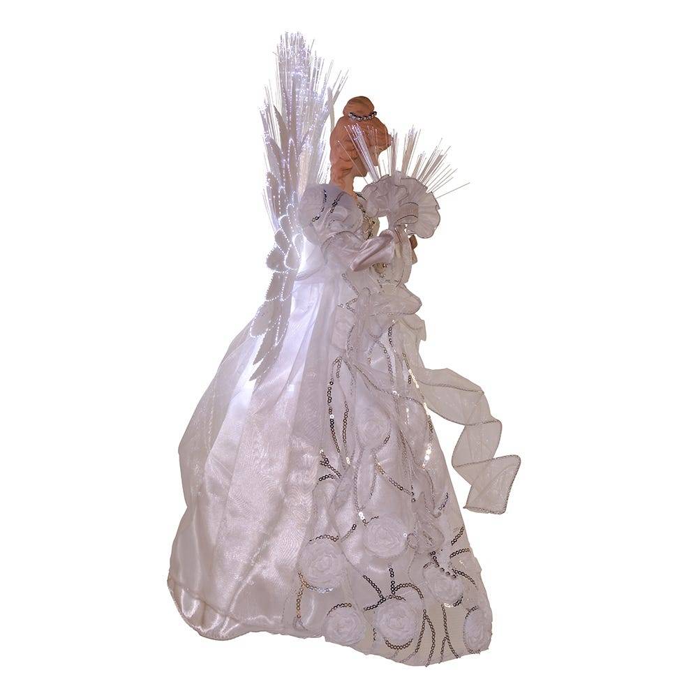 Kurt Adler 18-inch White and Silver Fiber-Optic LED Angel Treetop