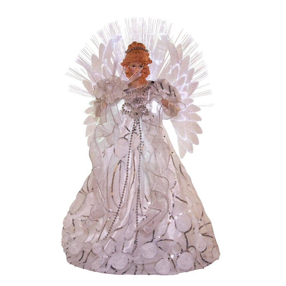 Kurt Adler 18-inch White and Silver Fiber-Optic LED Angel Treetop