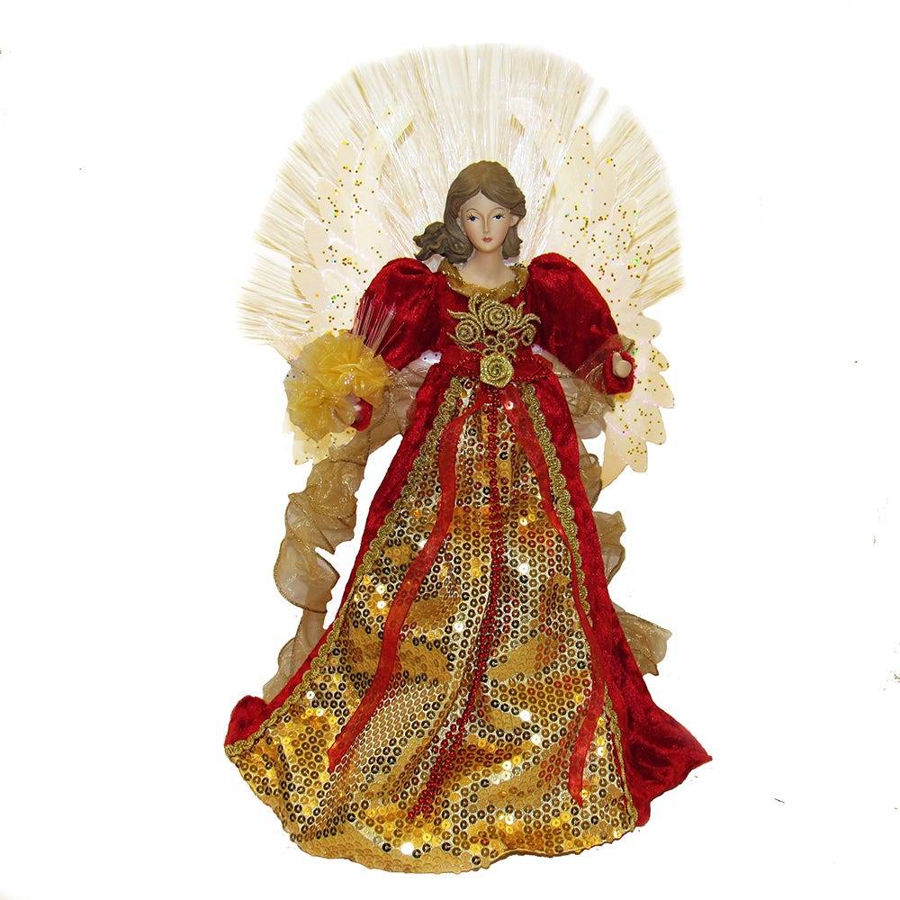 Kurt Adler 18-inch Red and Gold Multi-colored LED Fiber-Optic Angel Treetop