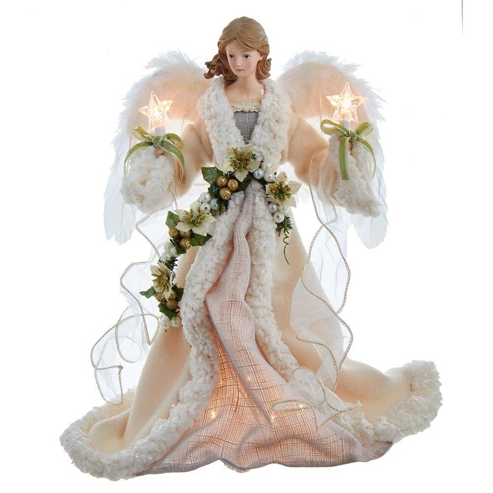 Kurt Adler 16-Inch UL 10-Light Ivory and Gray Angel Tree Topper