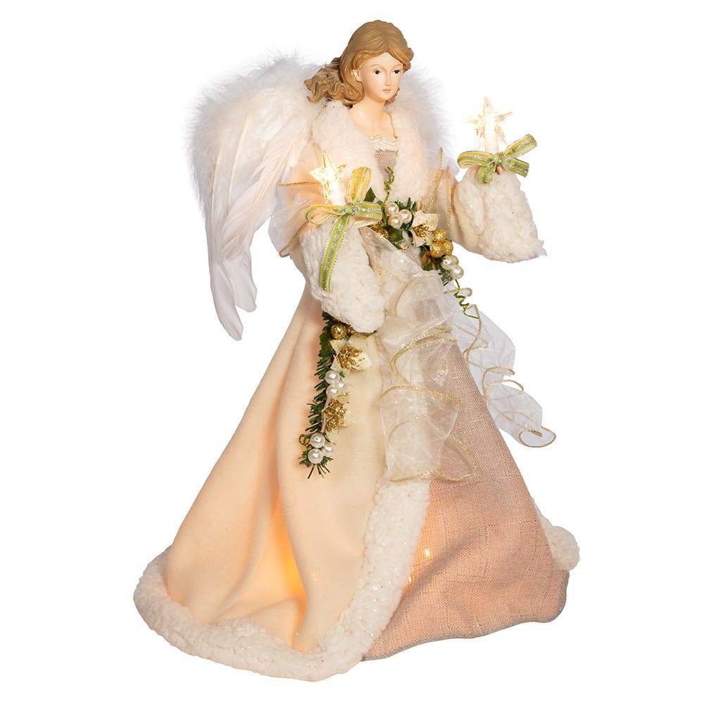 Kurt Adler 16-Inch UL 10-Light Ivory and Gray Angel Tree Topper