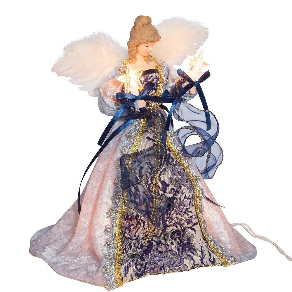 Kurt Adler 12-Inch UL 10-Light Delft Blue with Gold Angel Tree Topper