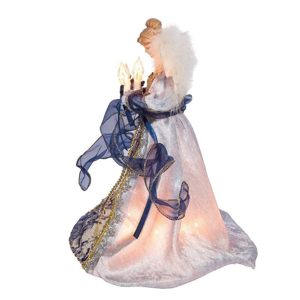 Kurt Adler 12-Inch UL 10-Light Delft Blue with Gold Angel Tree Topper