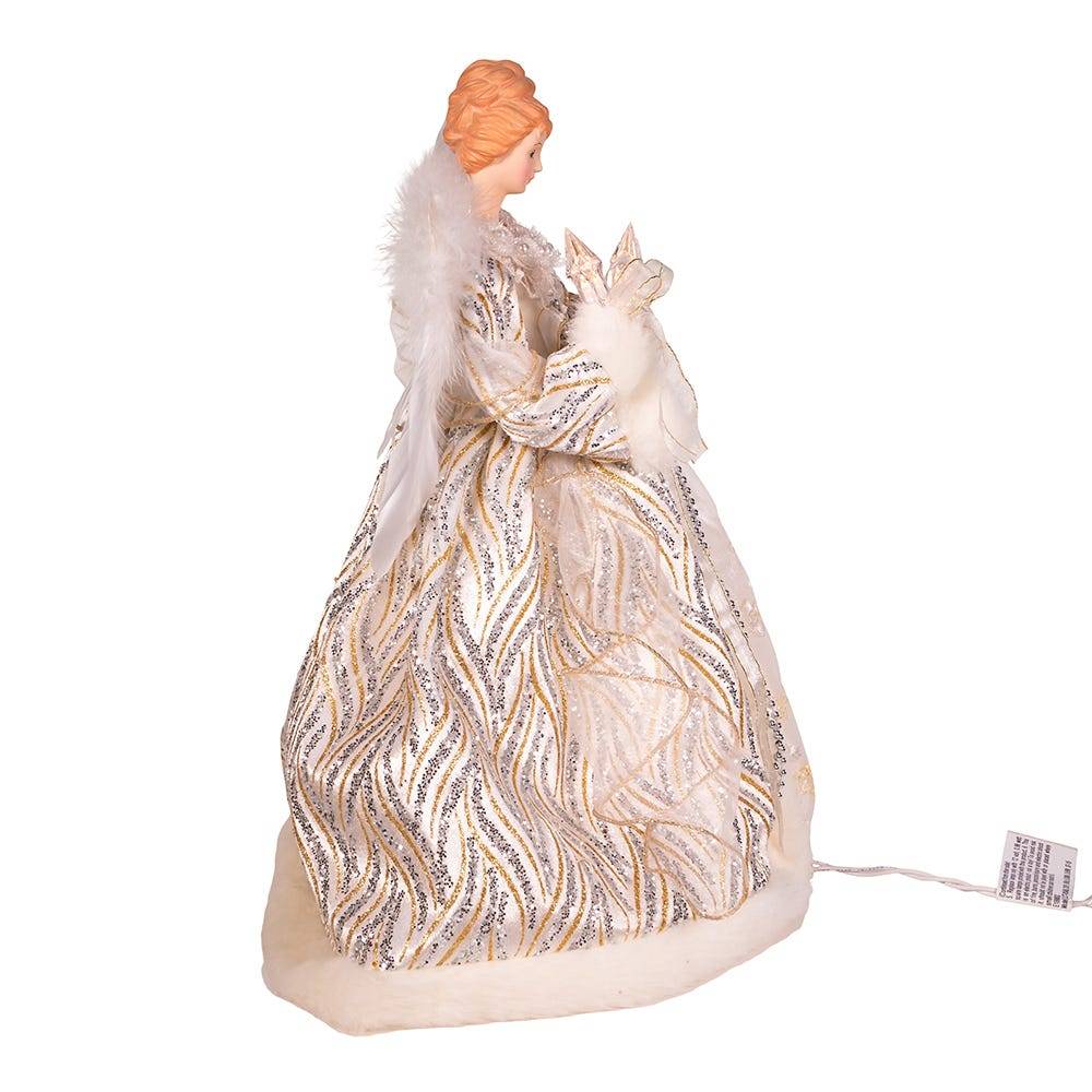 Kurt Adler UL 10-Light 14-Inch Lighted Gold and Silver Angel Tree Topper