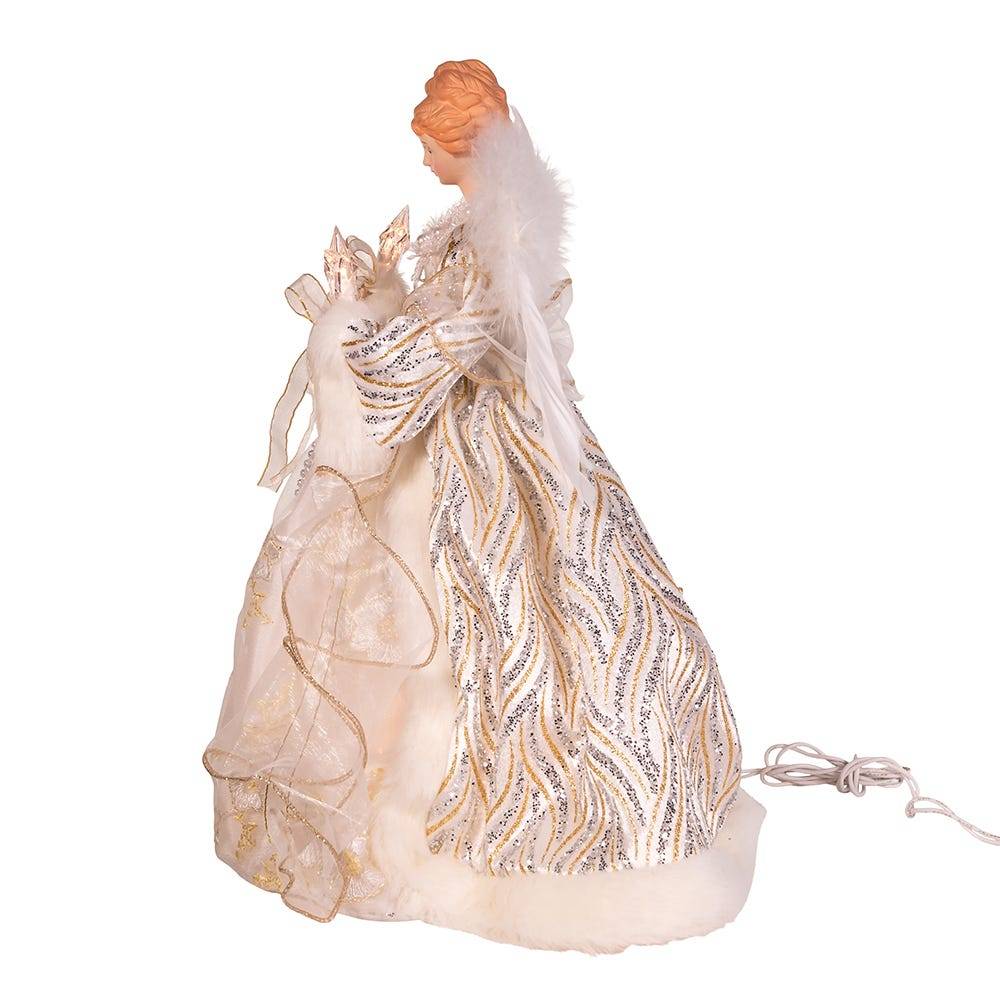 Kurt Adler UL 10-Light 14-Inch Lighted Gold and Silver Angel Tree Topper