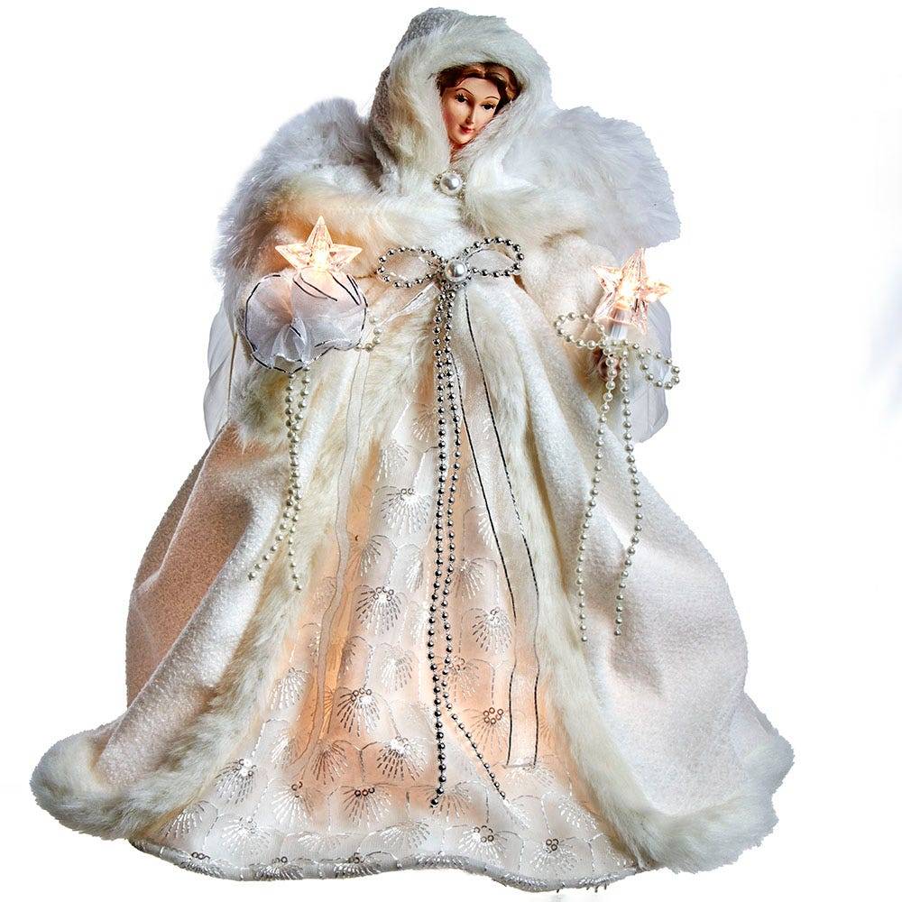 Kurt Adler UL 10-Light 14-Inch White Angel Tree Topper