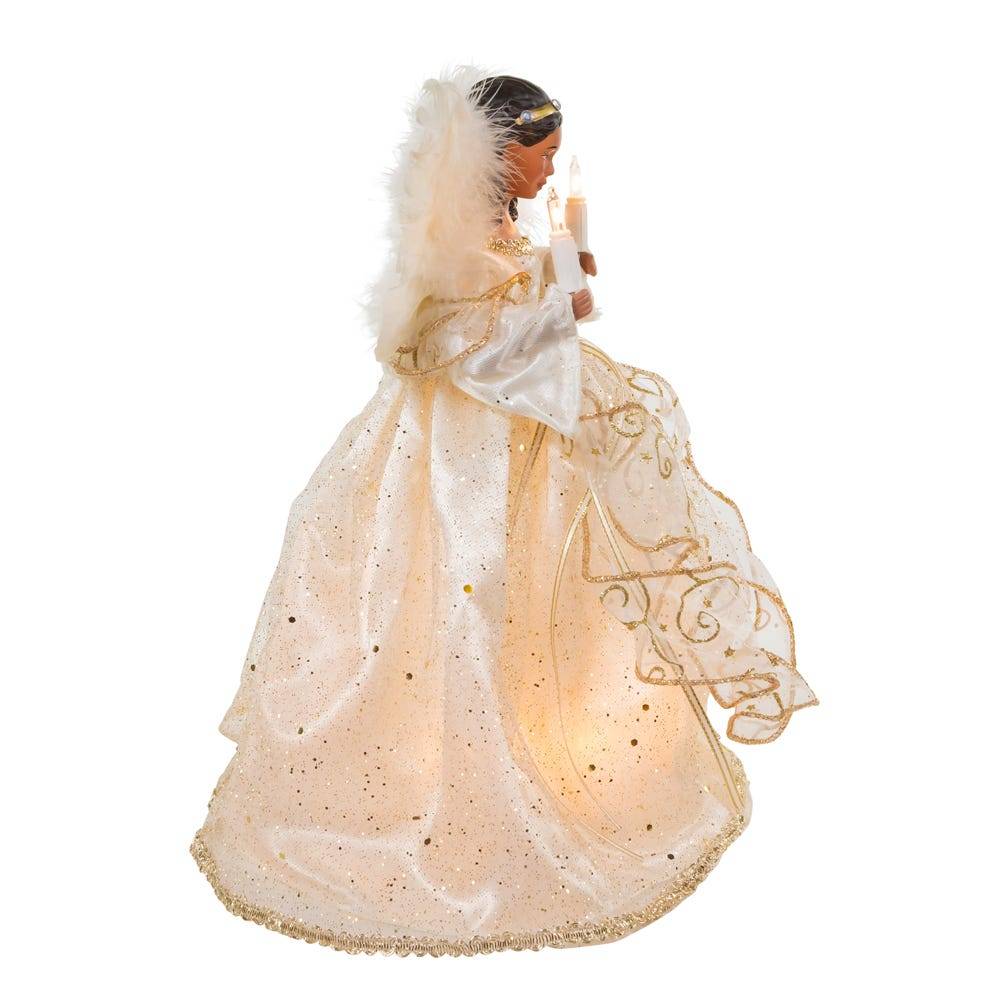 Kurt Adler 12-Inch UL 10-Light Ivory & Gold African American Angel Treetop