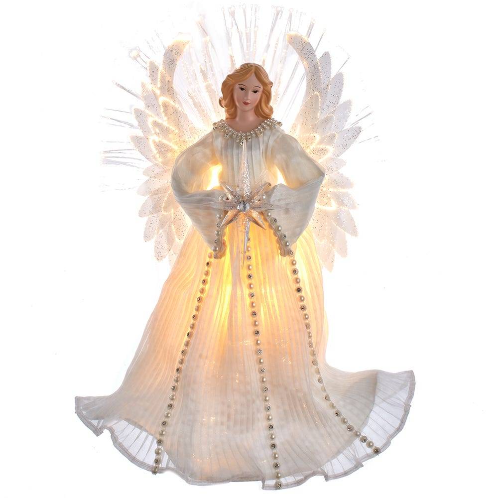 Kurt Adler 16-Inch Ivory/Clear Fiber Optic Angel Tree Topper