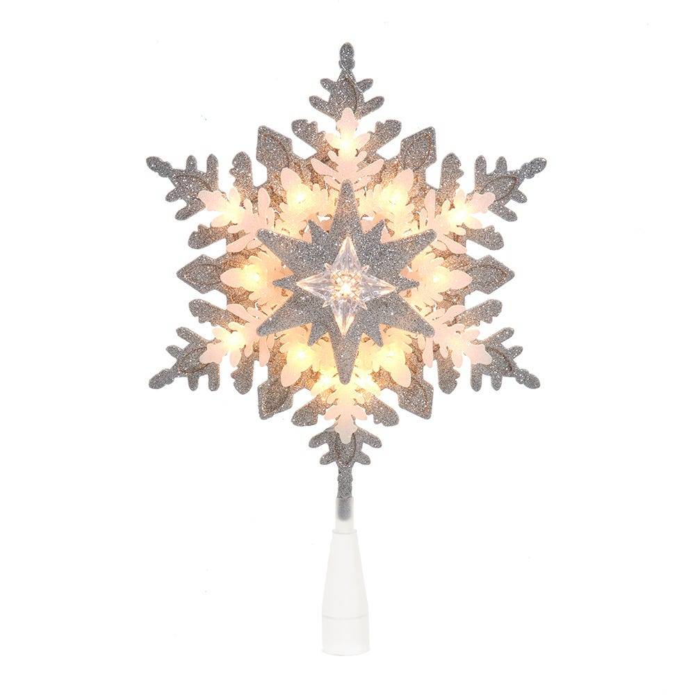 Kurt Adler 13.75-Inch UL 20-Light Silver and White Glittered Snowflake Tree Topper