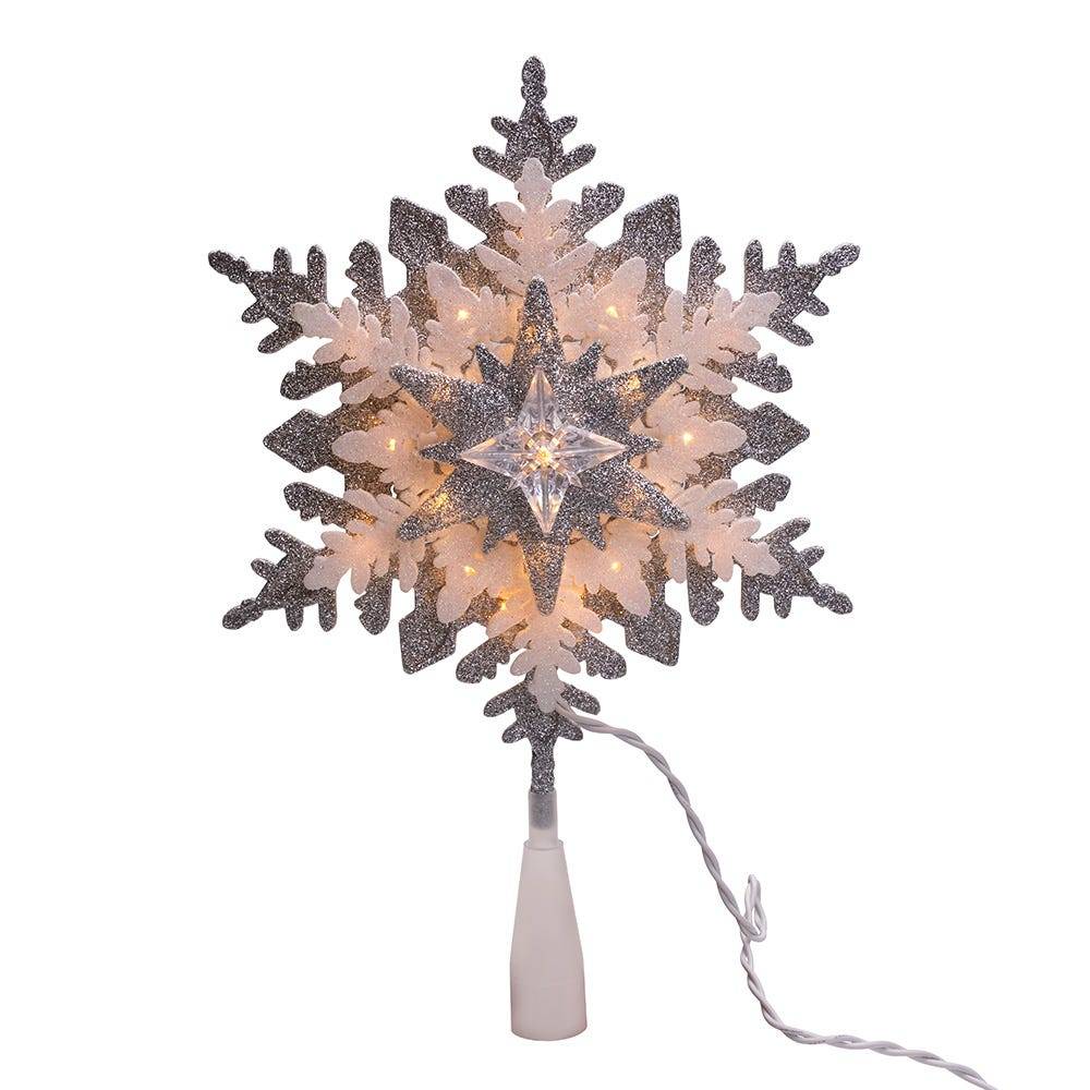 Kurt Adler 13.75-Inch UL 20-Light Silver and White Glittered Snowflake Tree Topper