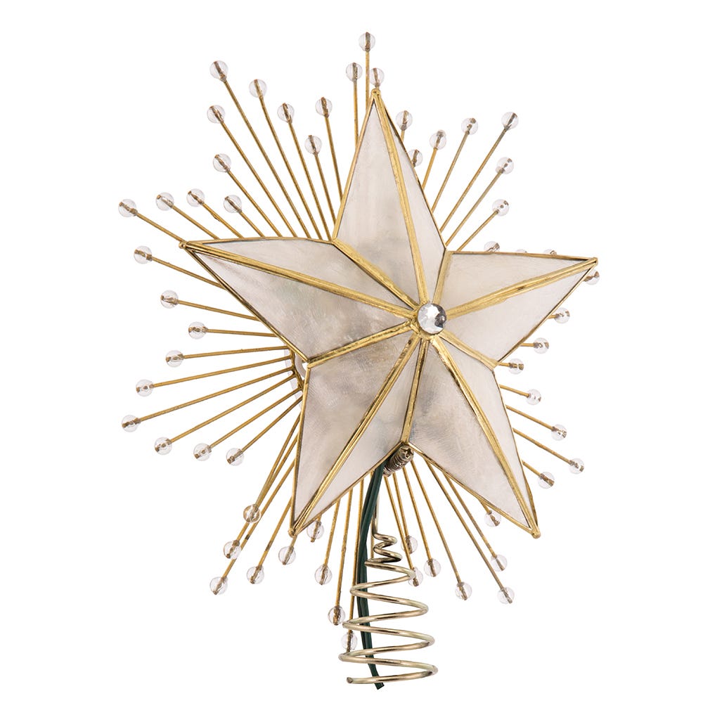 Kurt Adler 10-Inch 5-Point Capiz Star Treetop with Rays and Beads