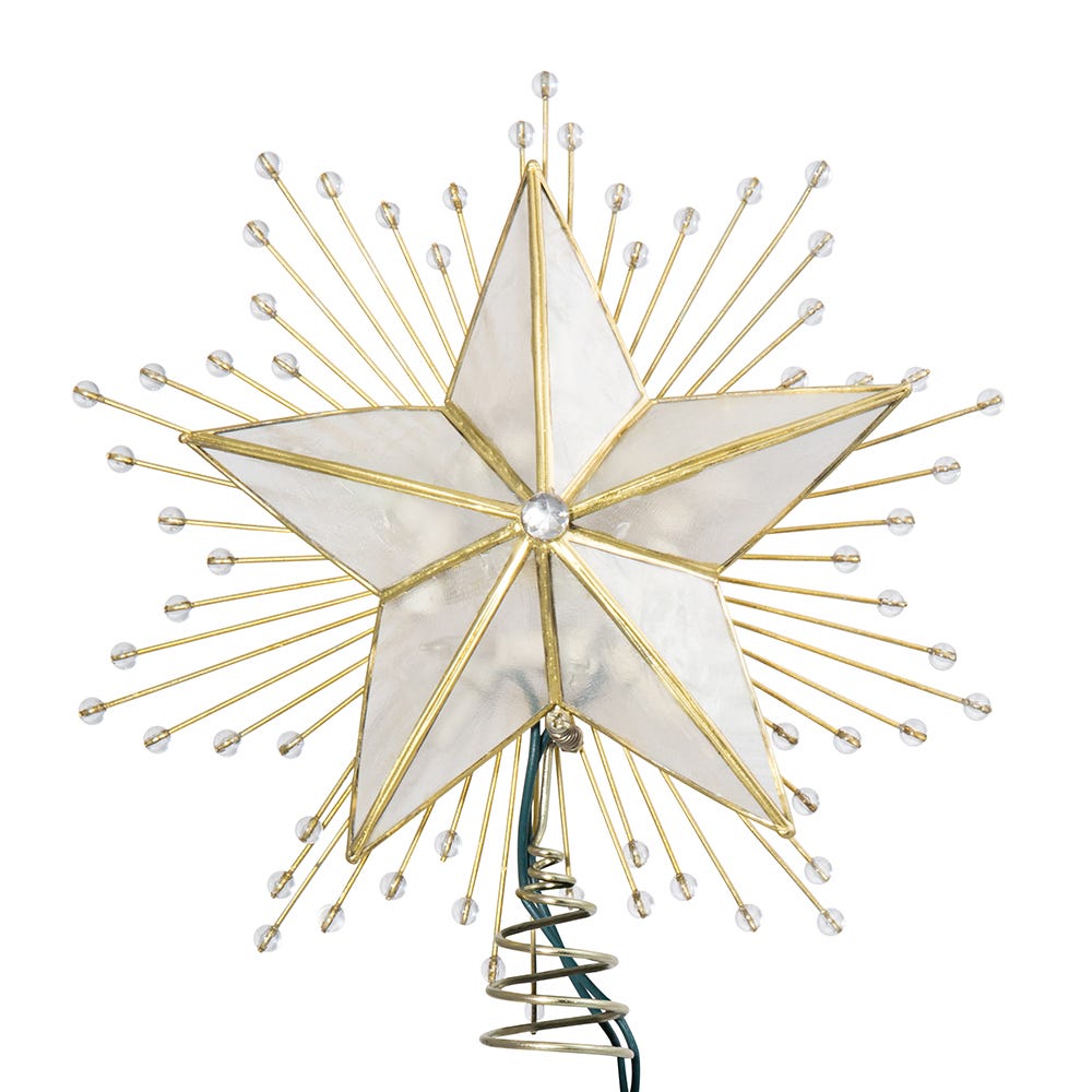 Kurt Adler 10-Inch 5-Point Capiz Star Treetop with Rays and Beads