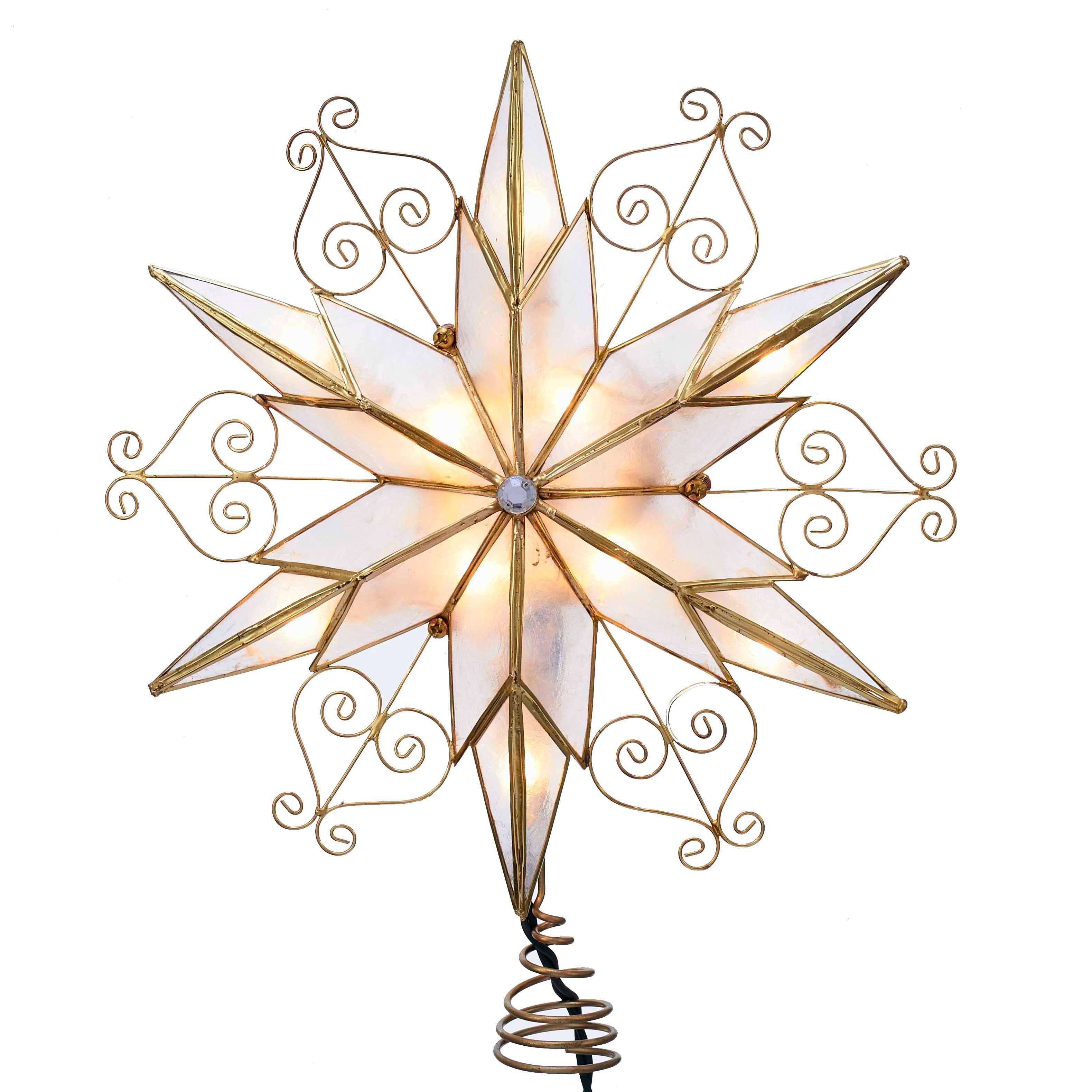 Kurt Adler 10-Light 6-Point Capiz Star Treetop with Scroll Design