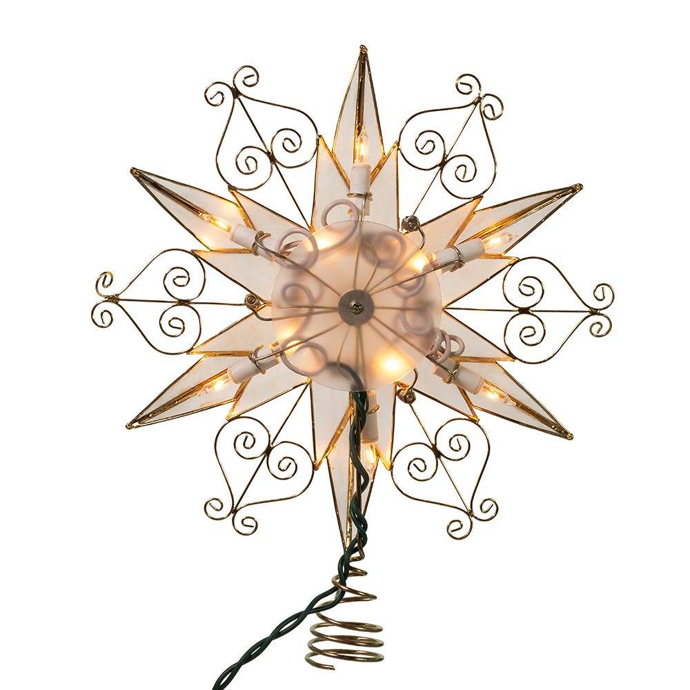 Kurt Adler 10-Light 6-Point Capiz Star Treetop with Scroll Design