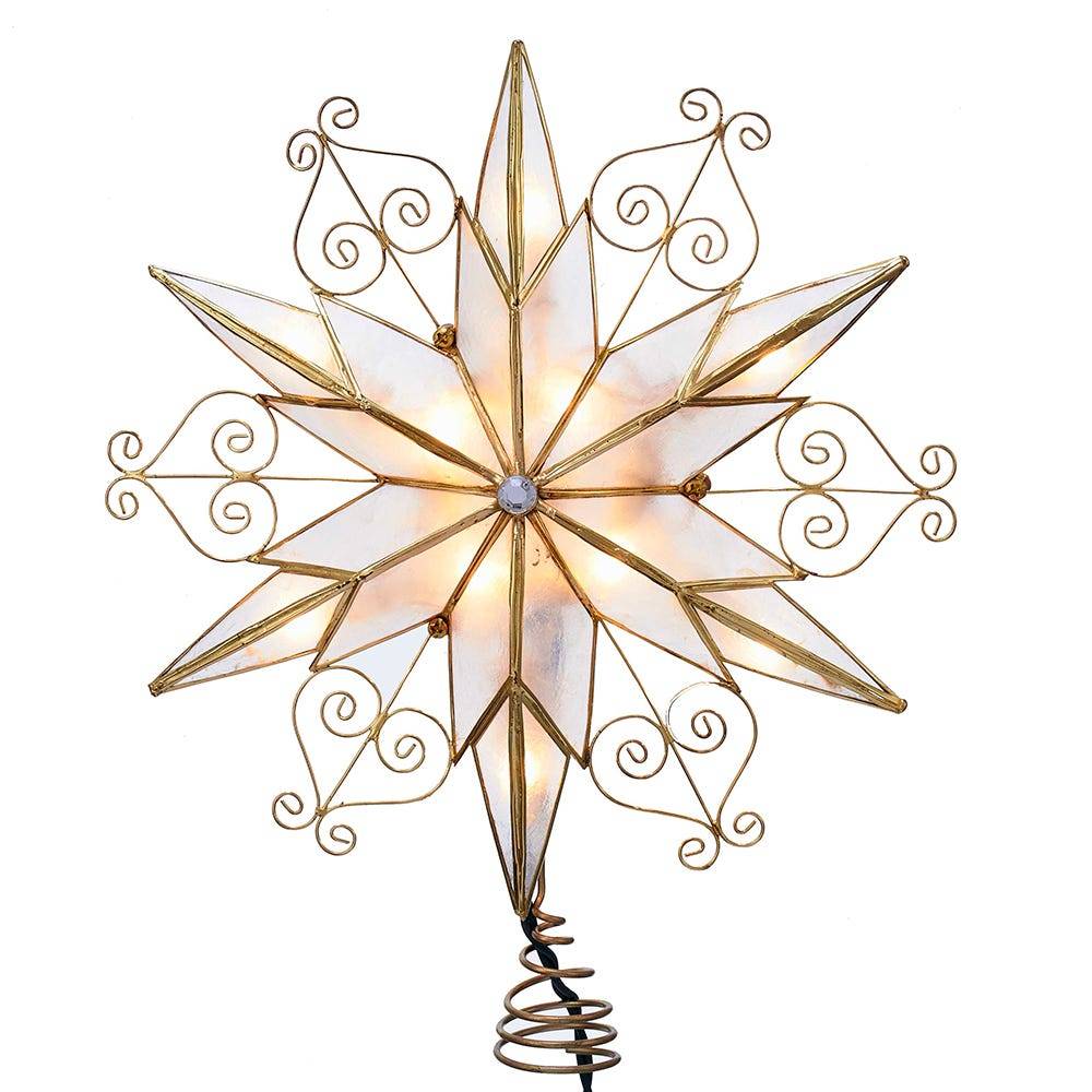 Kurt Adler 10-Light 6-Point Capiz Star Treetop with Scroll Design