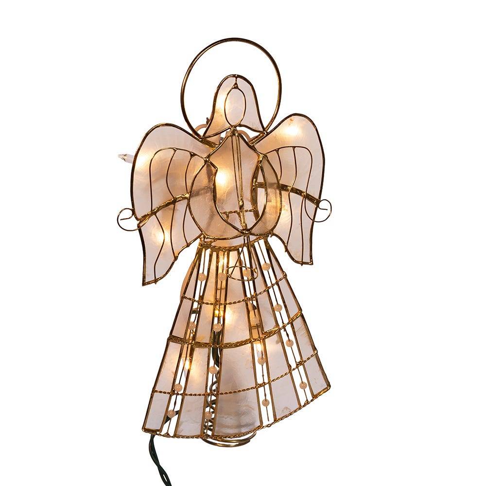 Kurt Adler 10-Light 9.75-Inch Capiz Angel Treetop with Scroll Design and Pearls