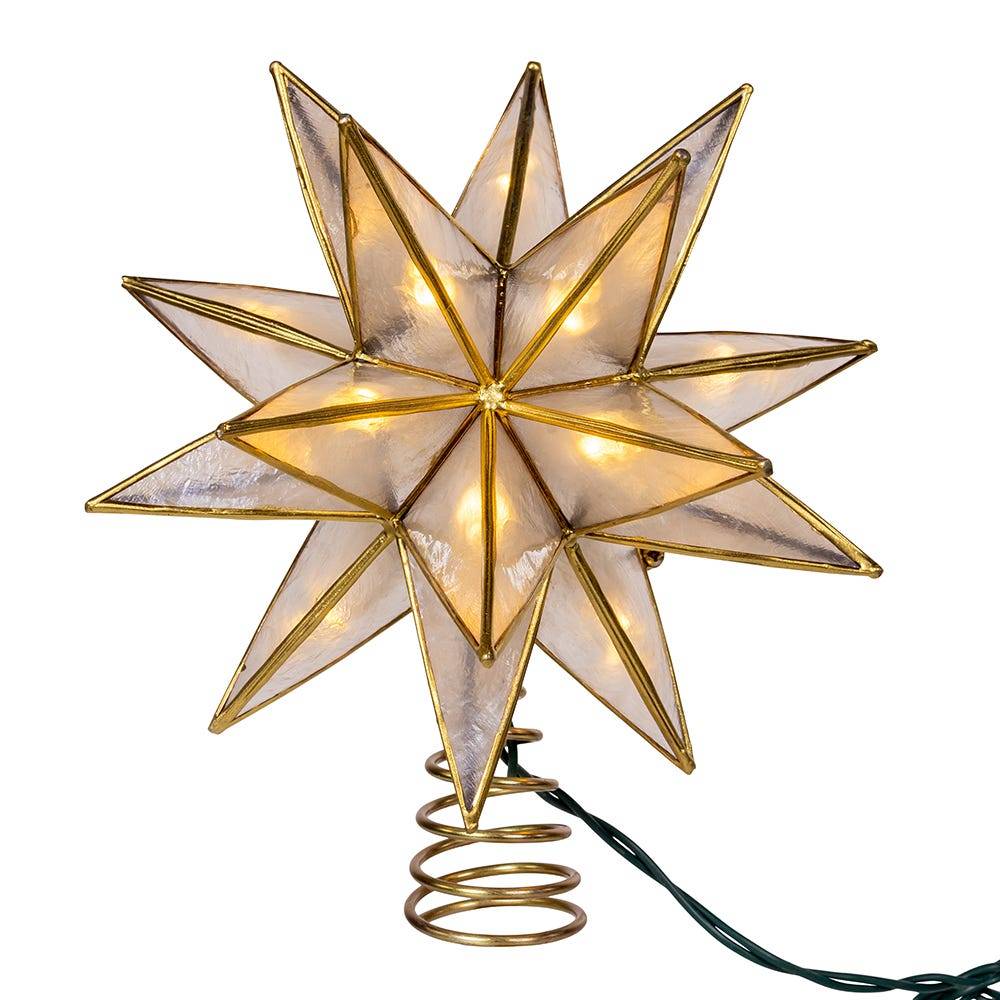 Kurt Adler 10-Light LED 15-Point Gold Sputnik Capiz Tree Topper