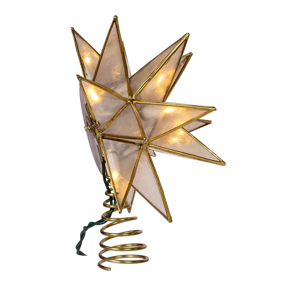 Kurt Adler 10-Light LED 15-Point Gold Sputnik Capiz Tree Topper