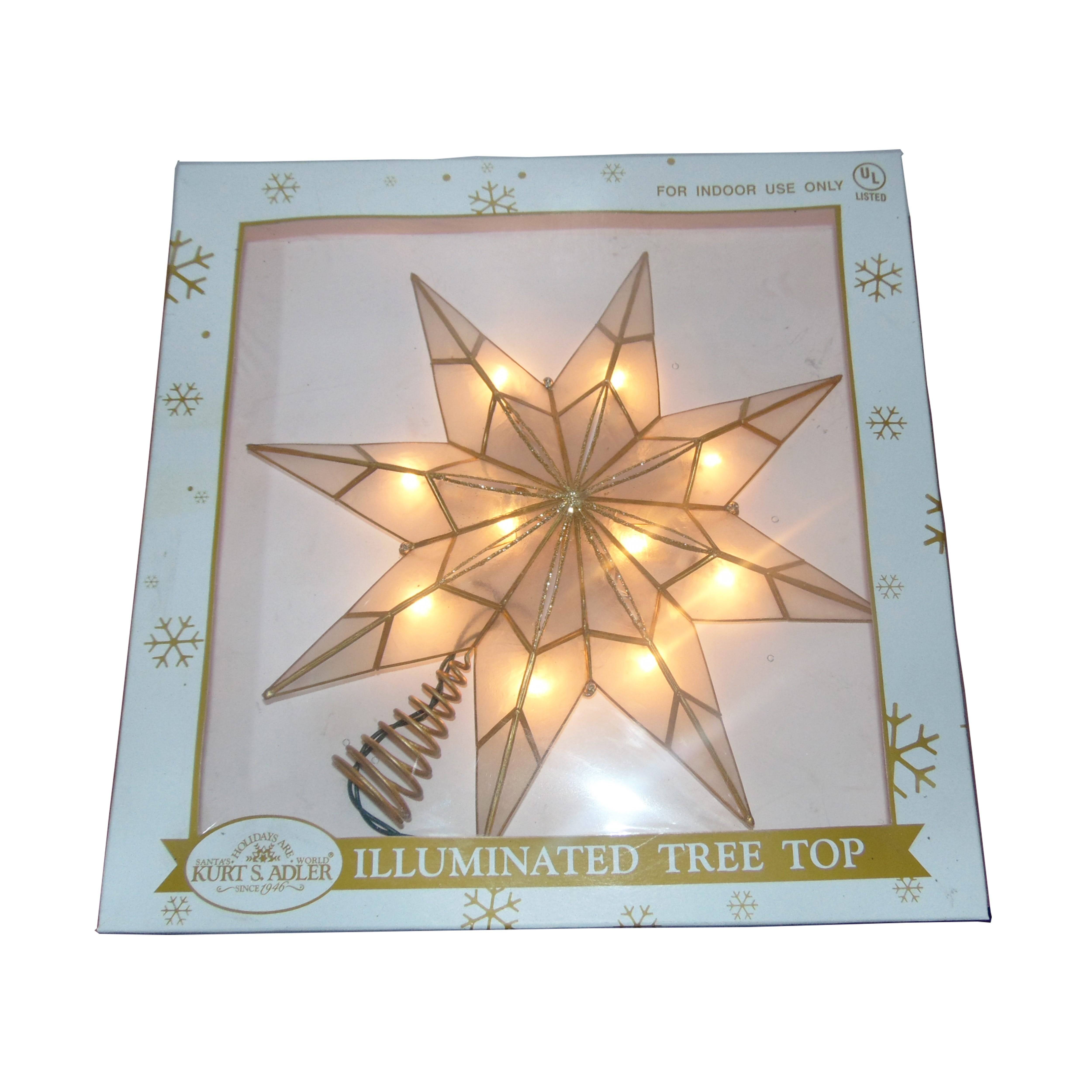 Kurt Adler 10-Light 8-Point Gold Capiz Star Treetop