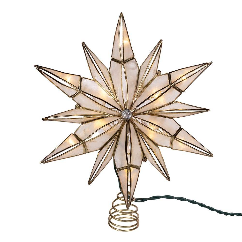 Kurt Adler 10.5-Inch 10-Light 12 Point Capiz Star with Center Gem Tree Topper