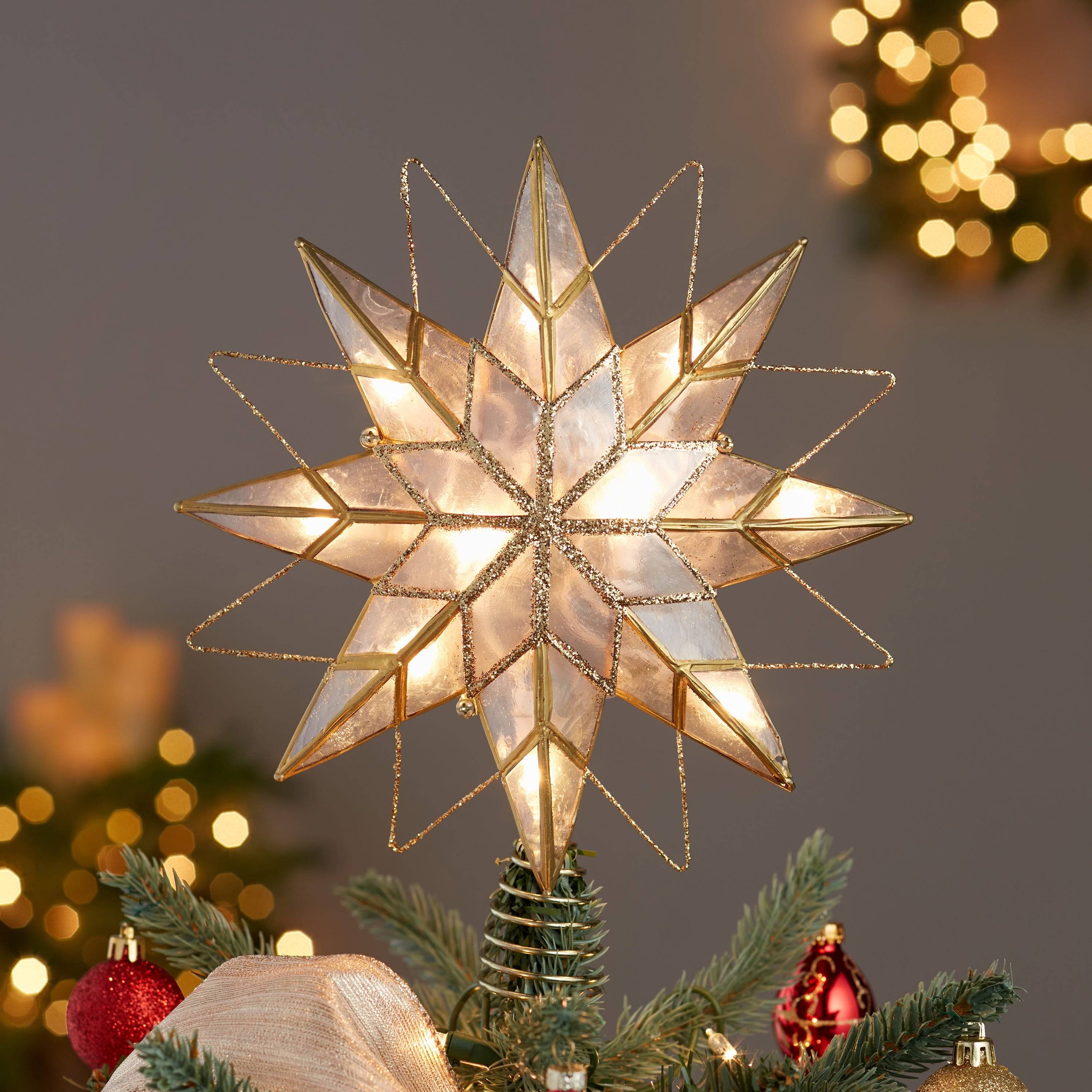 Kurt Adler 9.65-Inch UL 10-Light 8-Point Capiz Star Lighted Tree Topper