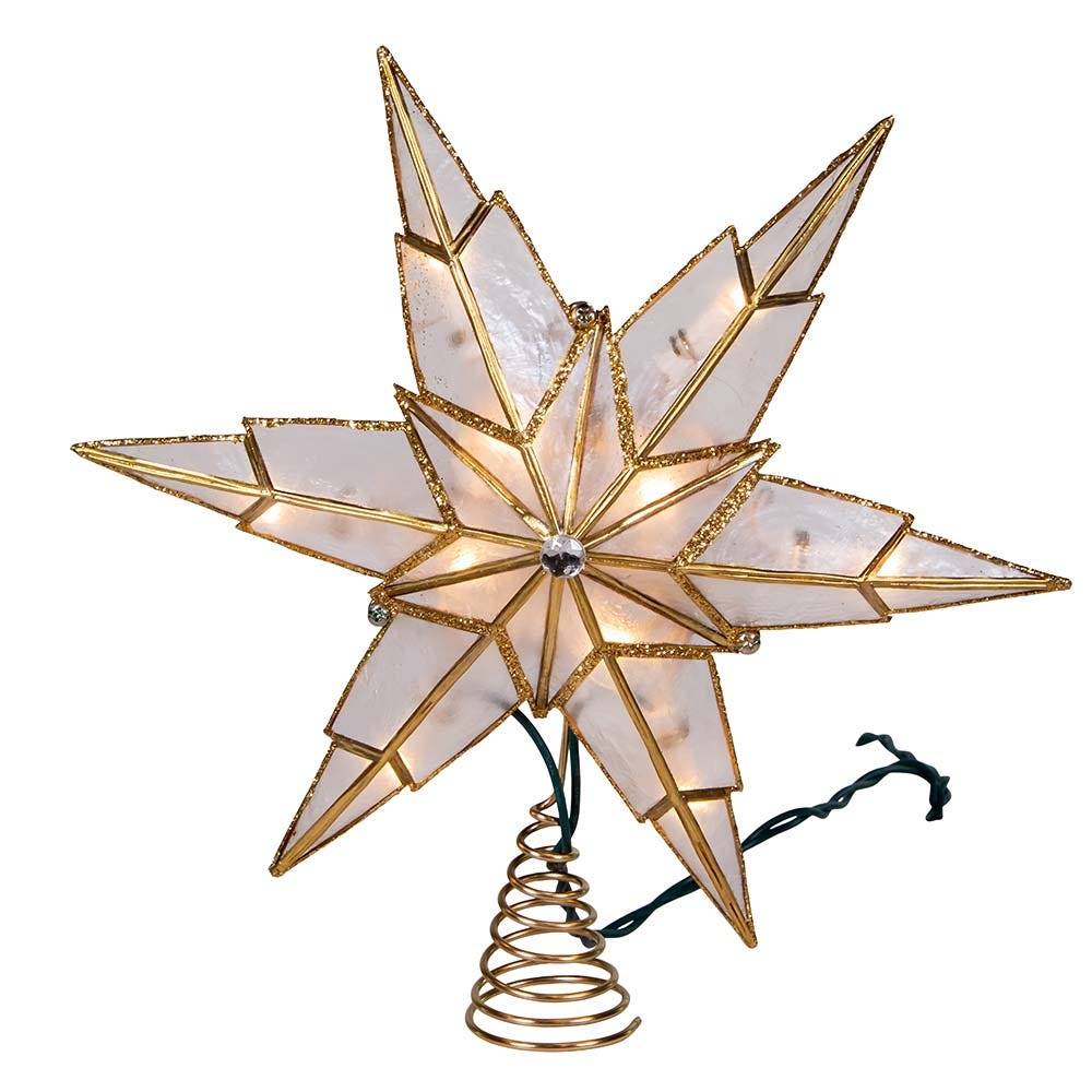 Kurt Adler 10-Light 6 Point Gold Capiz Star Tree Topper