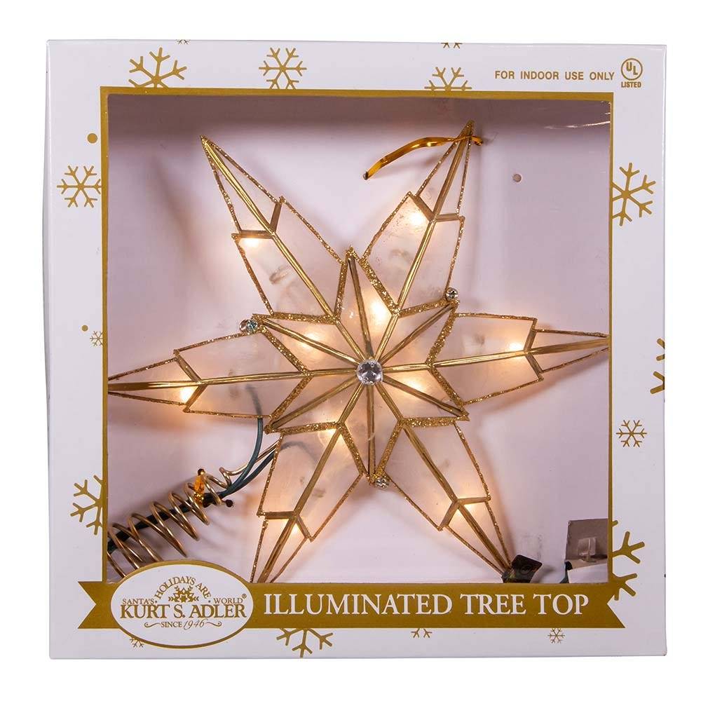 Kurt Adler 10-Light 6 Point Gold Capiz Star Tree Topper