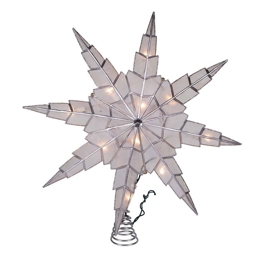 Kurt Adler 10-Light 15-Inch 8-Point Capiz Silver Star Tree Topper