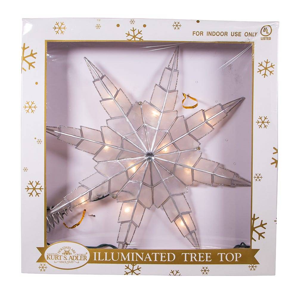 Kurt Adler 10-Light 15-Inch 8-Point Capiz Silver Star Tree Topper