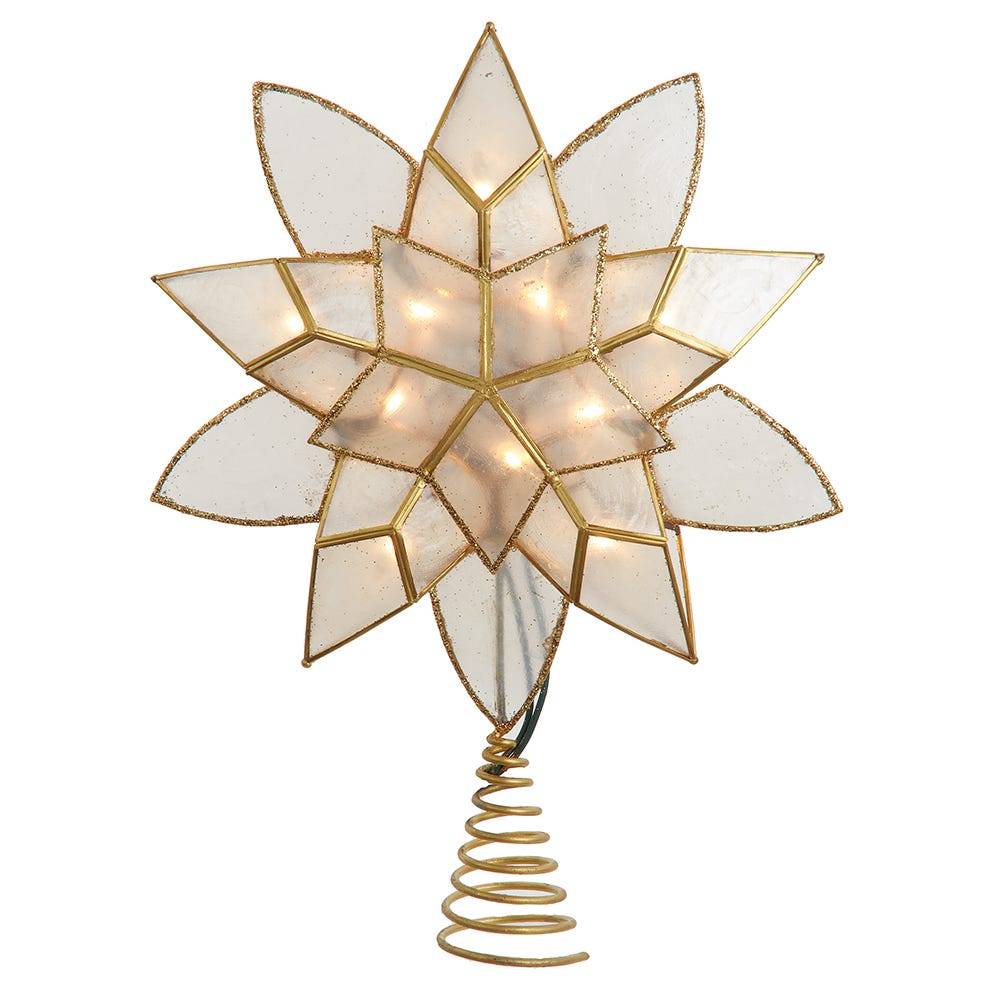 Kurt Adler 11.75-Inch UL 10-Light Gold Tin Double Point Capiz Star Treetop