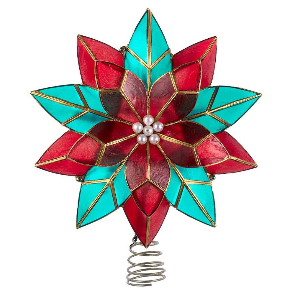 Kurt Adler 9.5-Inch UL 10-Light Red & Green Poinsettia Treetop