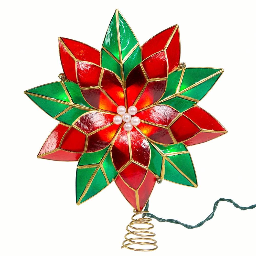 Kurt Adler 9.5-Inch UL 10-Light Red & Green Poinsettia Treetop