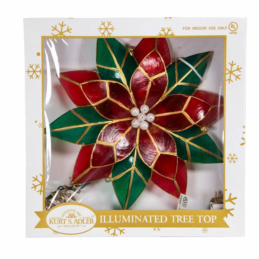 Kurt Adler 9.5-Inch UL 10-Light Red & Green Poinsettia Treetop