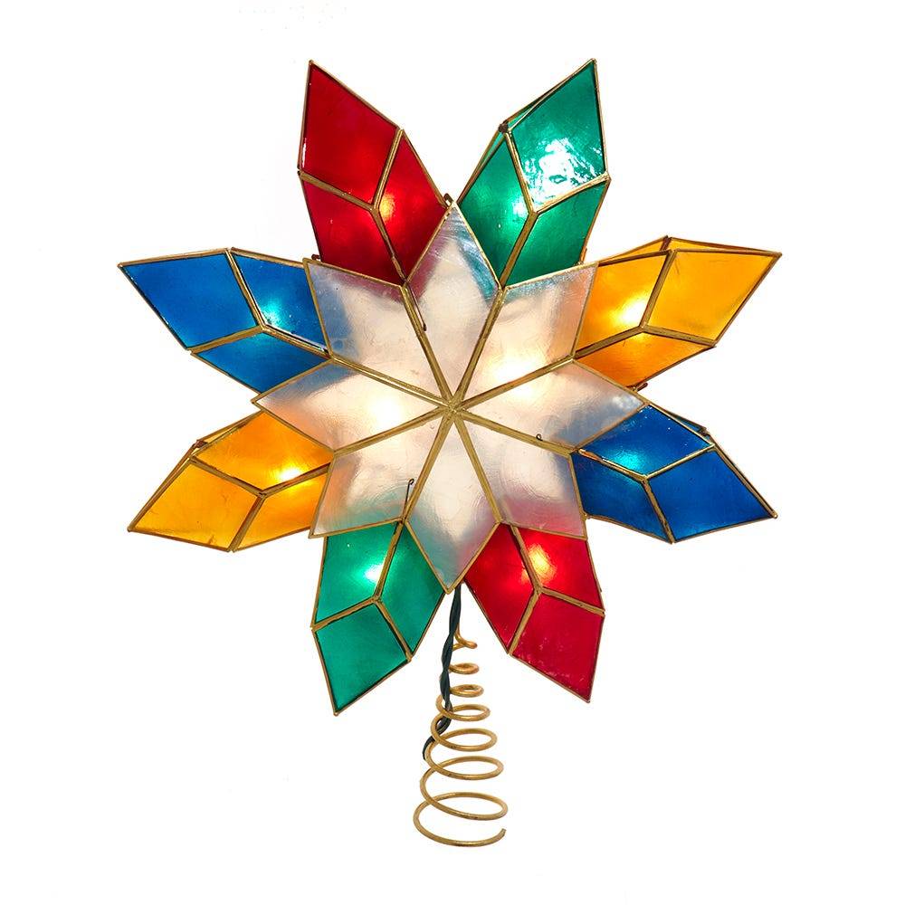 Kurt Adler 13-Inch UL 10-Light Multicolor 8-Point Double Face Gold Capiz Star Tree Topper