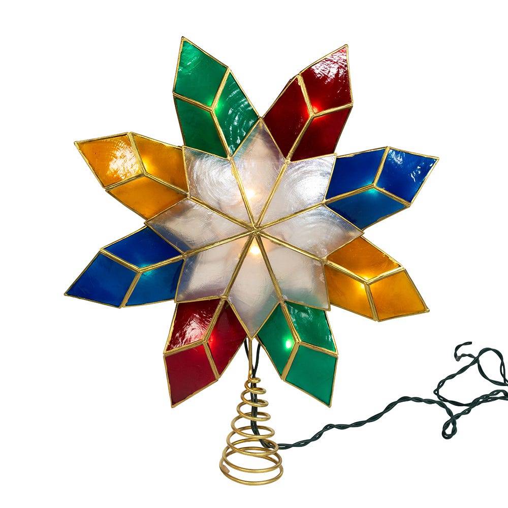 Kurt Adler 13-Inch UL 10-Light Multicolor 8-Point Double Face Gold Capiz Star Tree Topper