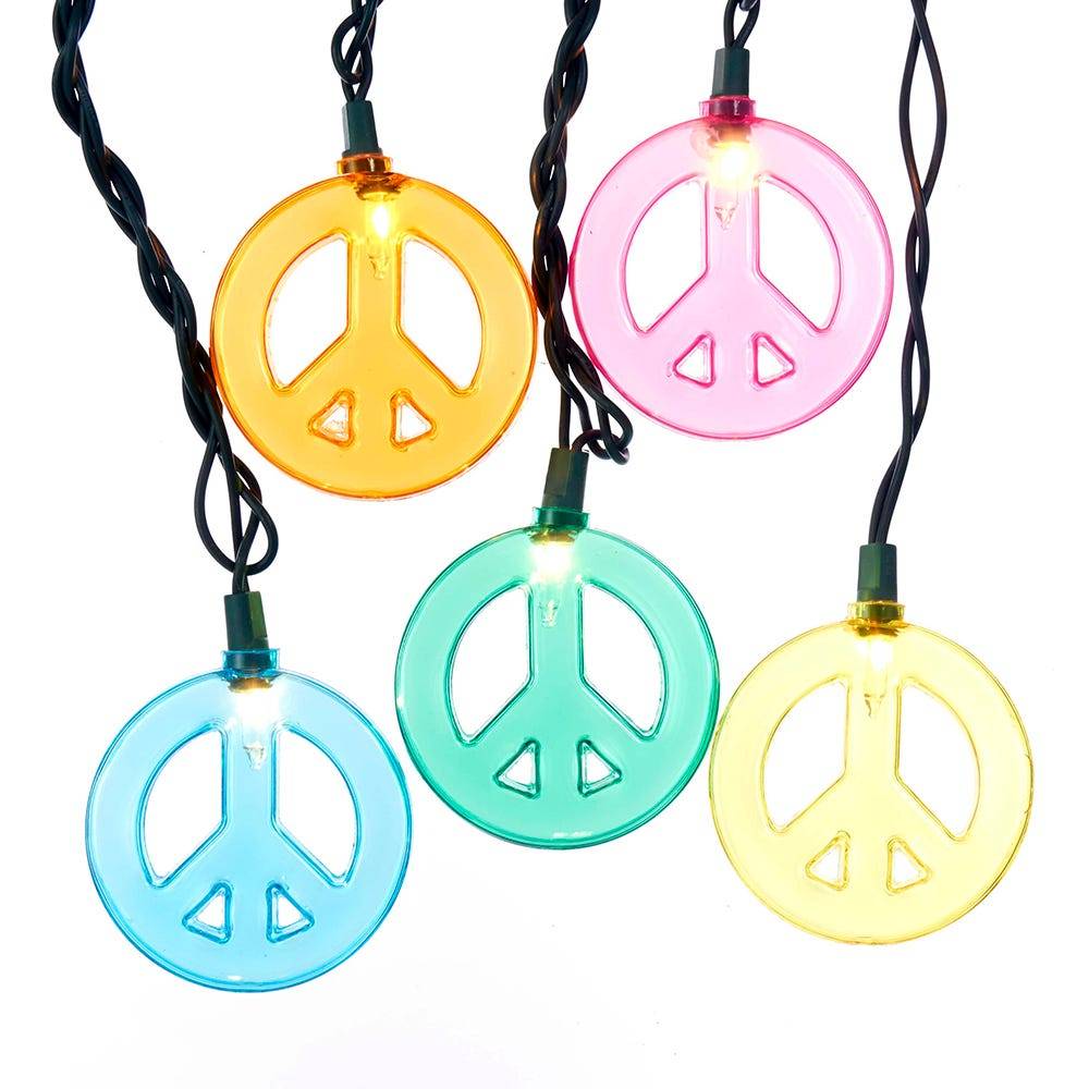 Kurt Adler 10-Light Multicolored Peace Sign Light Set