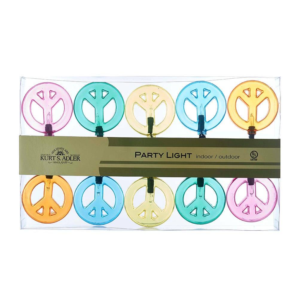 Kurt Adler 10-Light Multicolored Peace Sign Light Set