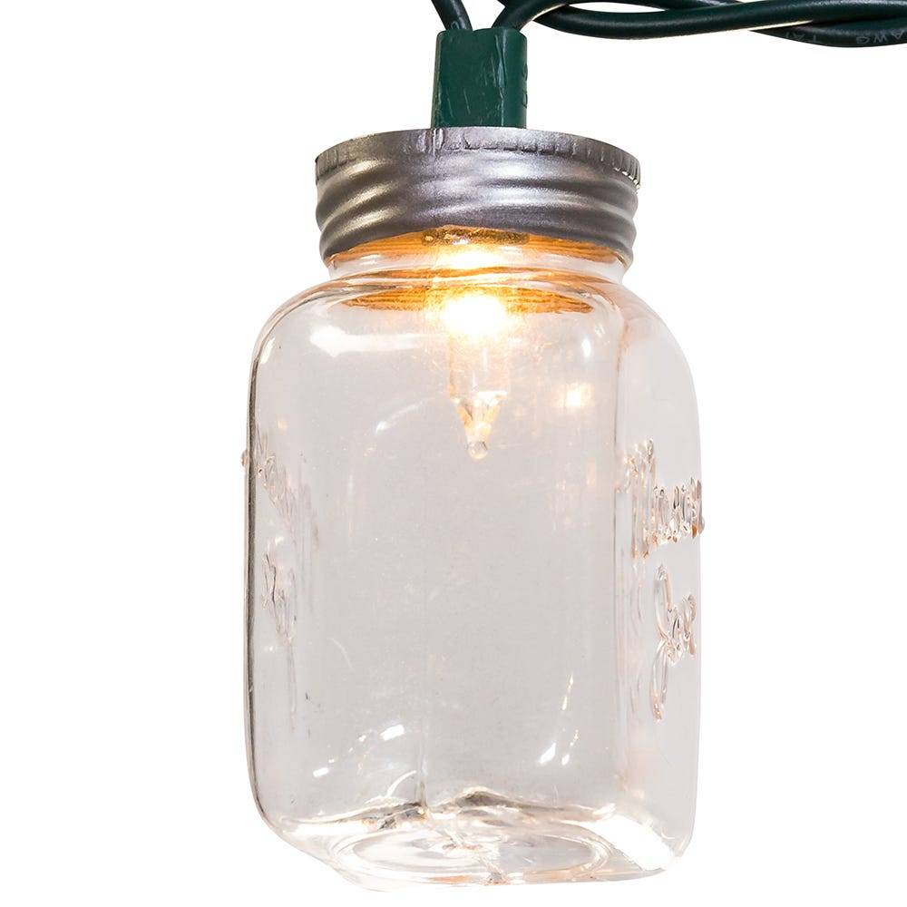 Kurt Adler UL 10-Light Clear Mason Jar Light Set