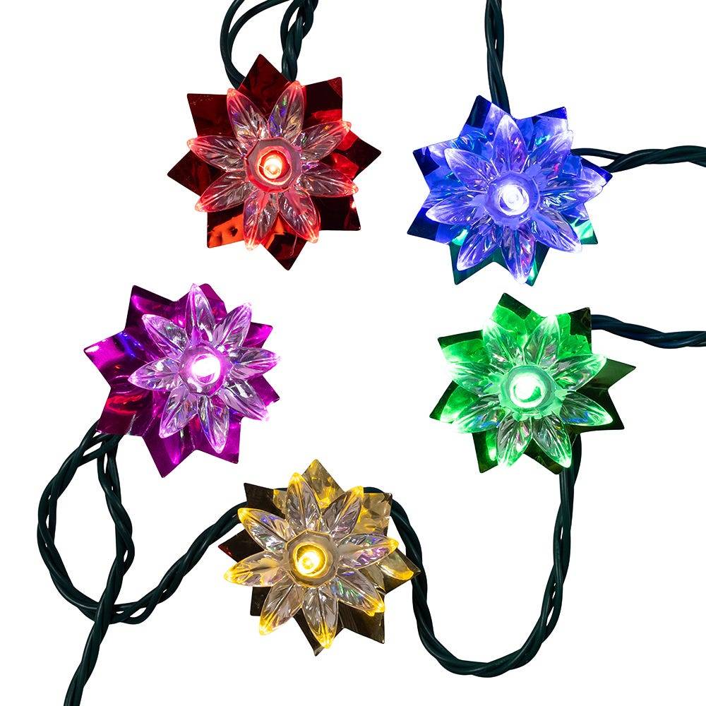 Kurt Adler 15.7-Foot UL 20-Light Multicolor LED Clear Lotus Flower Light Set With Green Wire