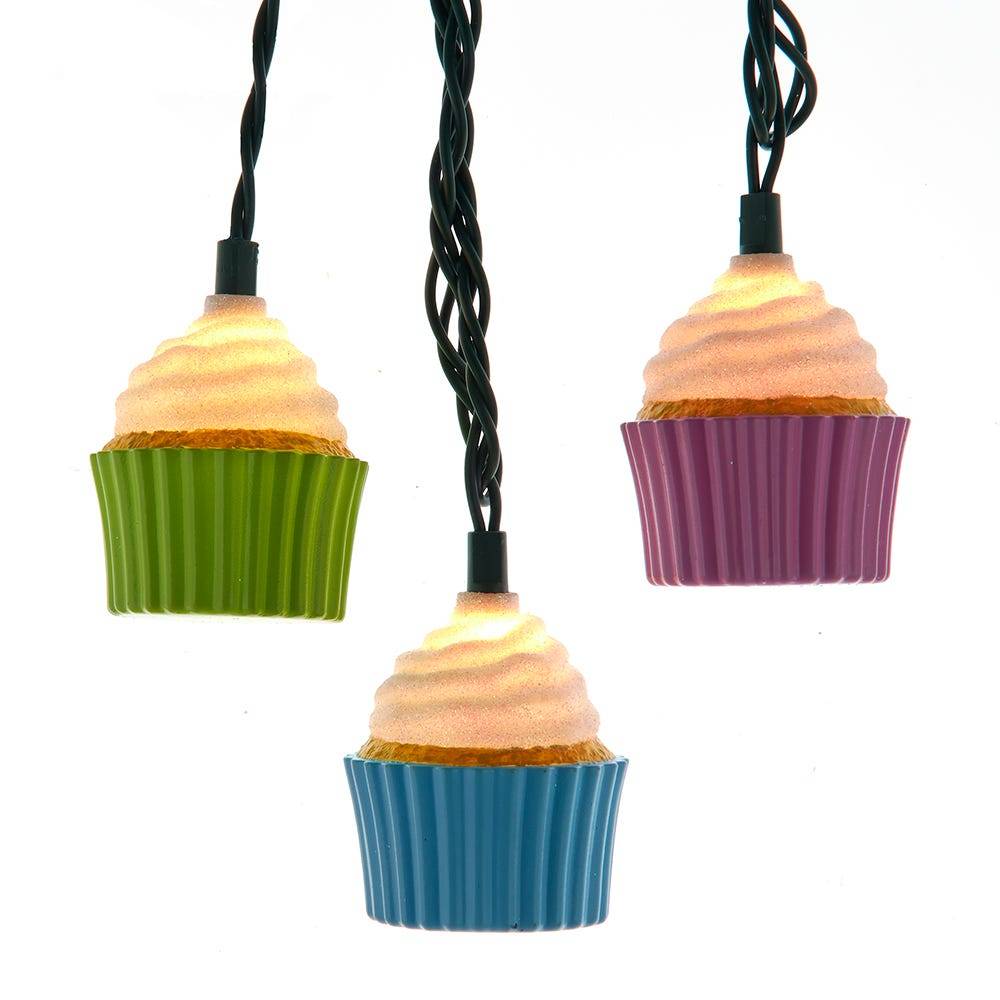 Kurt Adler 12-Foot UL 10-Light Multicolor Cupcake Light Set With Green Wire