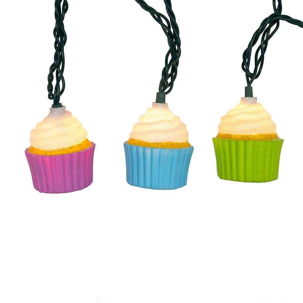 Kurt Adler 12-Foot UL 10-Light Multicolor Cupcake Light Set With Green Wire