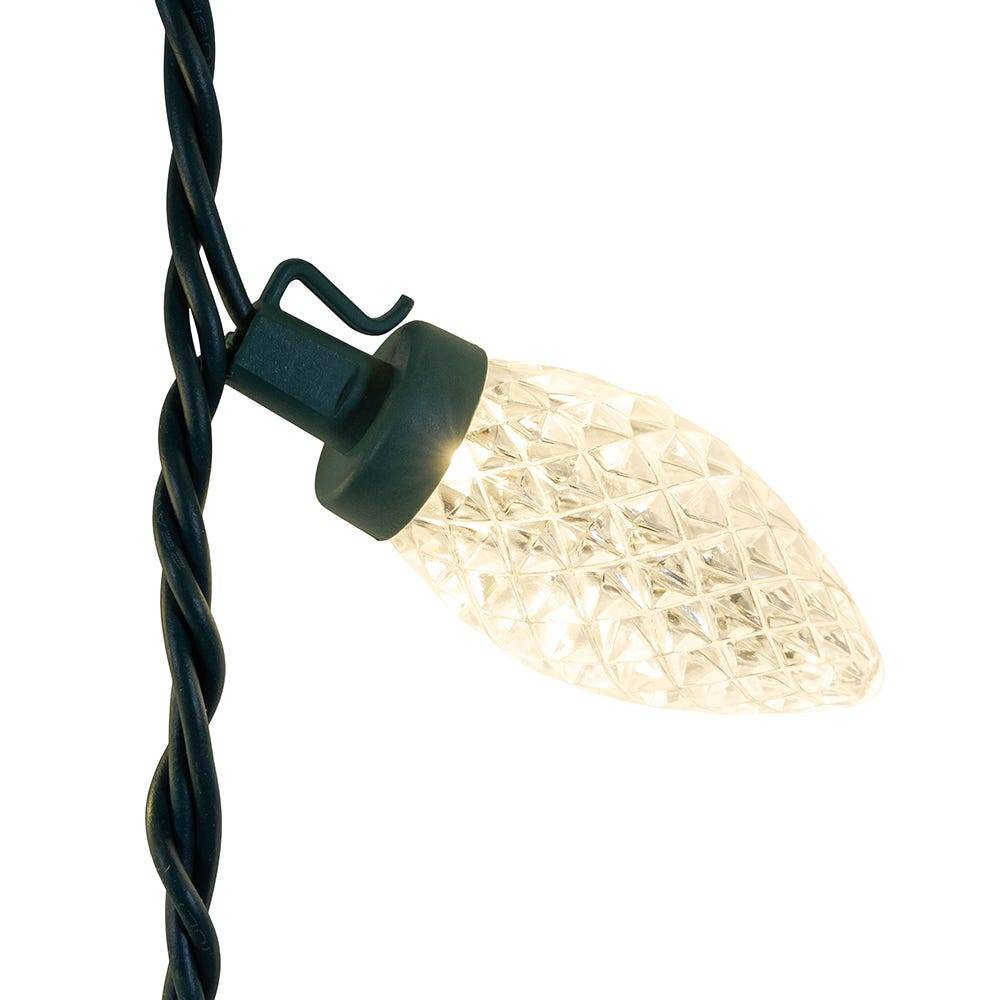 Kurt Adler 66-Foot UL 100-Light Warm White LED Faceted C9 Green Wire String Lights