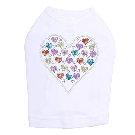 Heart with Multicolor Rhinestud Hearts - Dog Tank