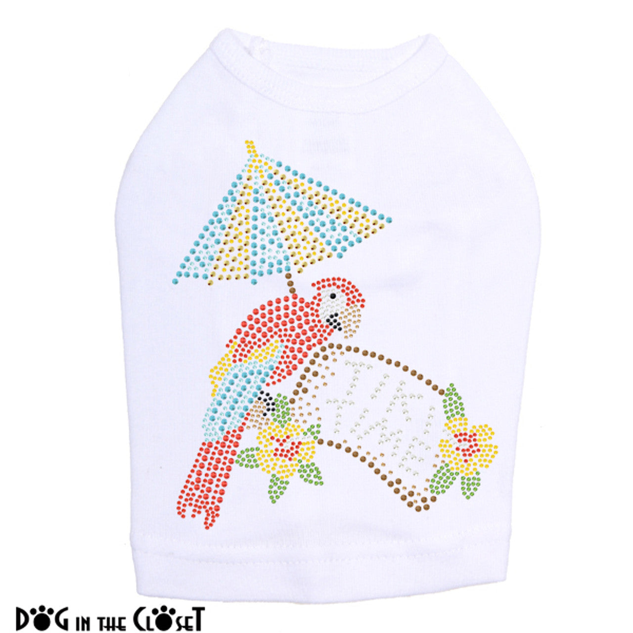 Tiki Time Parrot - Sleeveless Dog Tank White