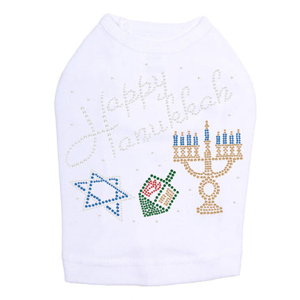 Happy Hanukkah - Dreidel, Menorah and Star of David - Dog Tank