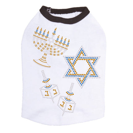 Menorah, Dreidel & Star of David (Blue & Gold) - Dog Tank