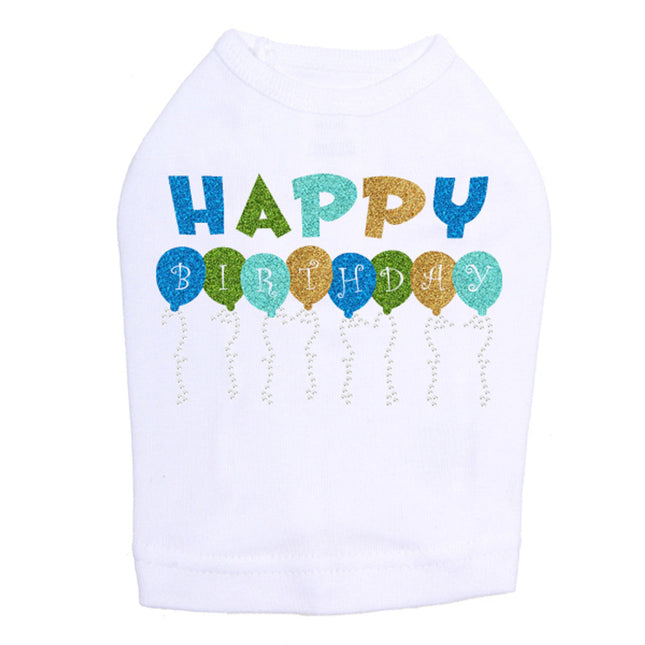 Happy Birthday Balloons (Blue) - Dog Tank