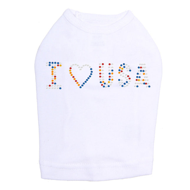 I Love USA (Multicolor Rhinestones) - Dog Tank