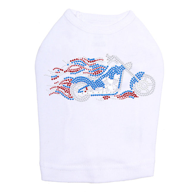 Motorcycle - Large Red, White, & Blue with Flames - Dog Tank